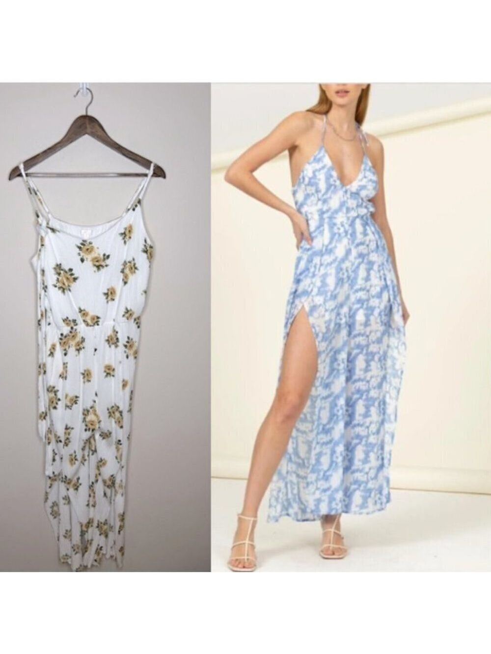 Charming Charlie Yellow Floral Jumpsuit Wide Split Leg XL
